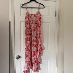 Pink & Red Floral Ruffle Maxi Dress